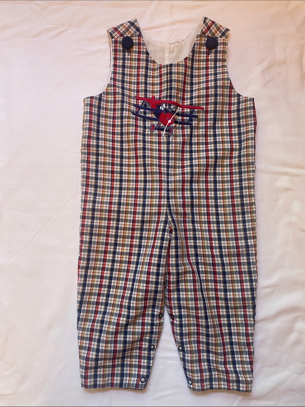 Vintage Jacob’s Ladder Plaid Boys' Airplane Embroidered Romper